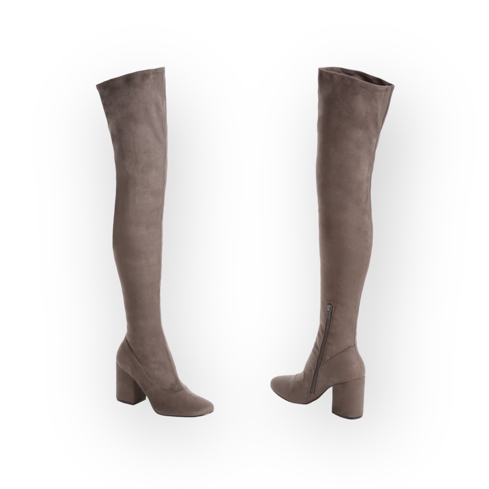 new Marc Fisher ❤︎ Over the Knee OTK Vegan Suede Heeled Boots ❤︎ Taupe ❤︎ 6M ❤︎ - Picture 4 of 16